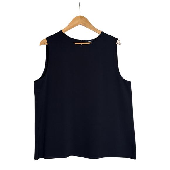 Theory Women’s Sleeveless Straight Shell Blouse Black Stretch Silk, NWT Size XL - Picture 2 of 10